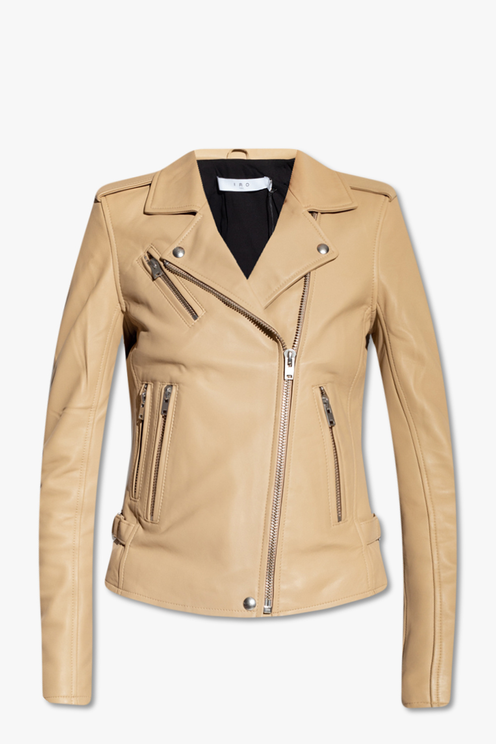 Iro leather outlet jacket with hoodie